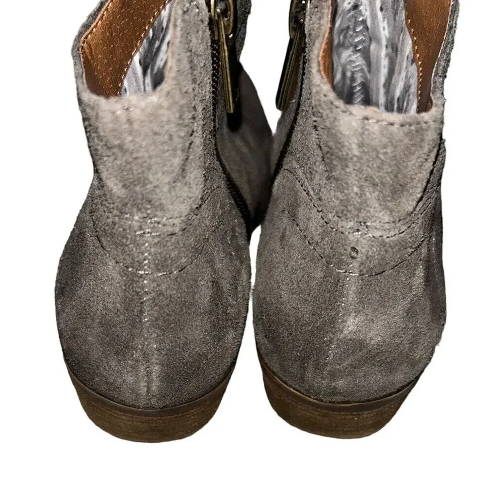 Lucky Brand Boots Womens 6.5 M Brolley Ankle Bootie Brown Suede Cuban Zip‎ Up
